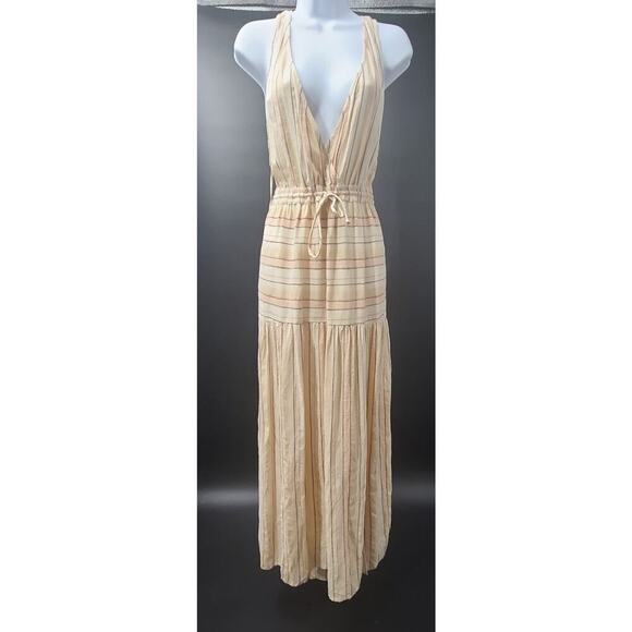 L* Space Emma Swim cover up women's maxi dress beige stripes Size XL resort wear - Picture 3 of 8